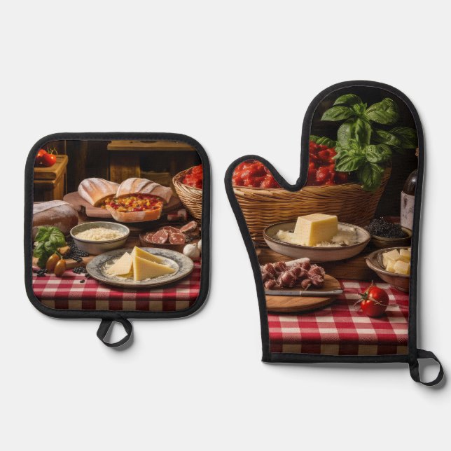 Spaghetti Dinner Oven Mitt & Pot Holder Set (Front)