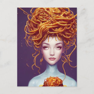 Spaghetti Hair Woman Postcard