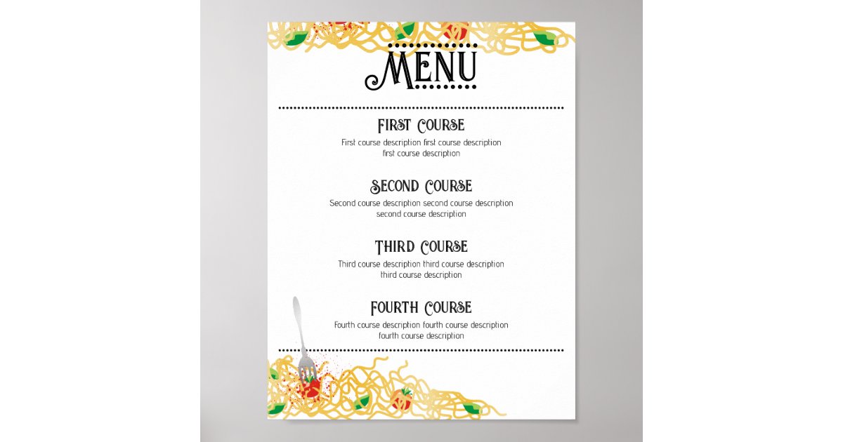 spaghetti Italian pasta dinner party catering menu Poster Zazzle