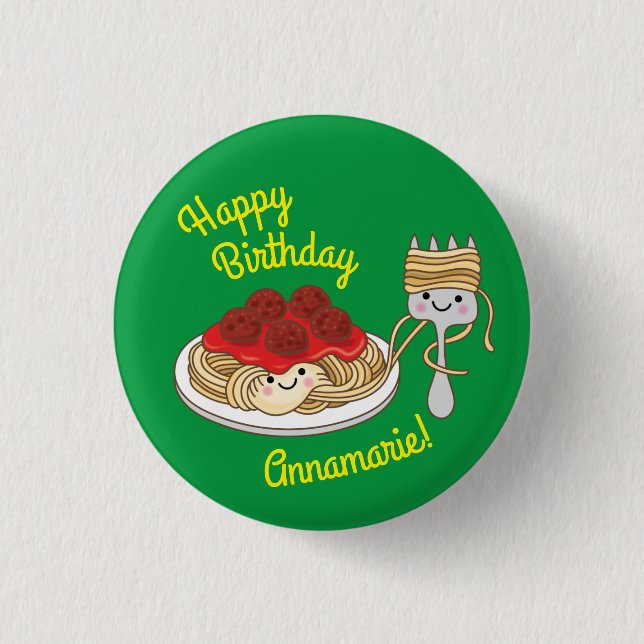 Spaghetti Kids Birthday Party Meatballs Button (Front)