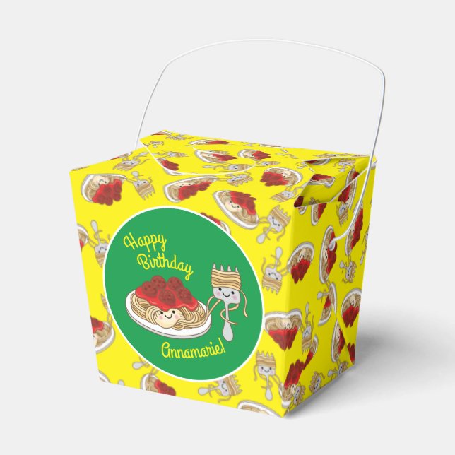 Spaghetti Kids Birthday Party Meatballs Favor Boxes (Front Side)