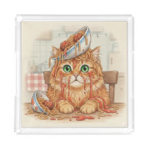 Spaghetti Kitty, Orange, Acrylic Tray