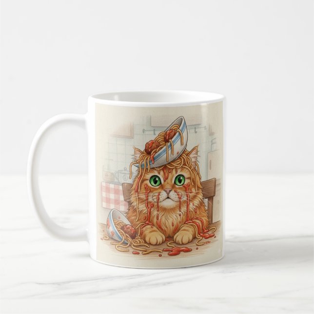 Spaghetti Kitty, Orange, Coffee Mug (Left)