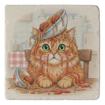 Spaghetti Kitty, Orange, Glass Coaster
