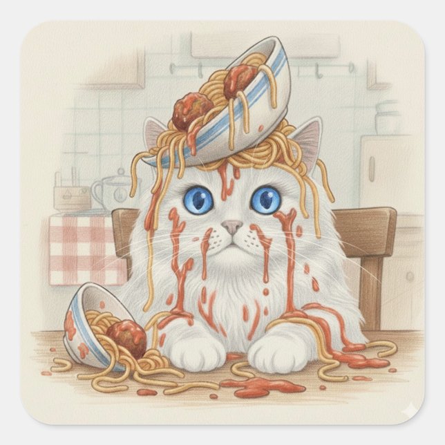 Spaghetti Kitty, White, Stickers (Front)
