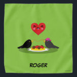 Spaghetti Meatballs Romantic Date | Add Your Name Bandana<br><div class="desc">This cute romantic illustration shows the two blackbirds Ludovico and Viola having a date in front of a saucy dish of spaghetti and meatballs. A happy kawaii heart complete the scene. Ideal design of your Valentine gift for your boyfriend, girlfriend, husband or wife. You can Personalize by adding your own...</div>