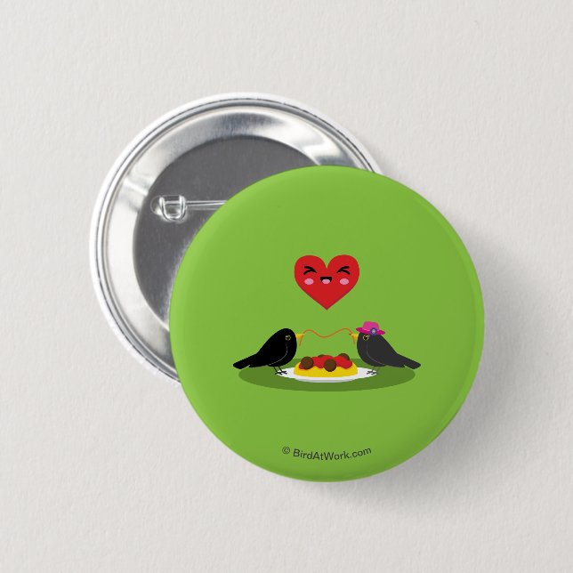 Spaghetti Meatballs Romantic Date Button (Front & Back)