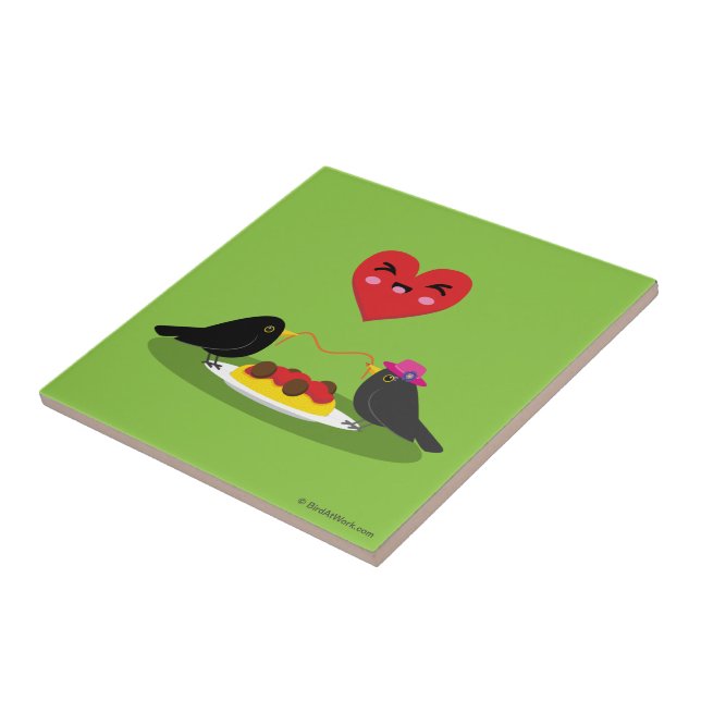 Spaghetti Meatballs Romantic Date Ceramic Tile (Side)