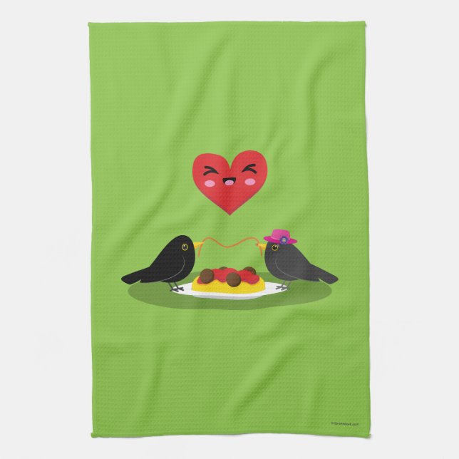 Spaghetti Meatballs Romantic Date Kitchen Towel (Vertical)