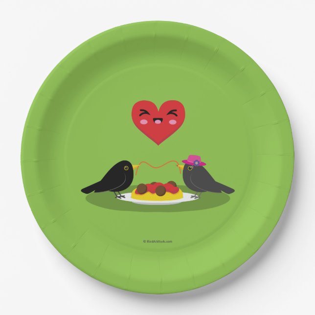 Spaghetti Meatballs Romantic Date Paper Plates (Front)