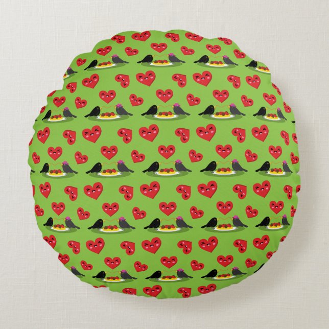 Spaghetti Meatballs Romantic Date Pattern Round Pillow (Front)