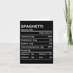 Spaghetti Nutrition Facts Funny Thanksgiving Nutri Card