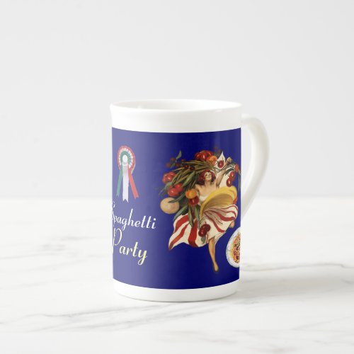 SPAGHETTI PARTY DANCEITALIAN KITCHEN AND TOMATOES BONE CHINA MUG