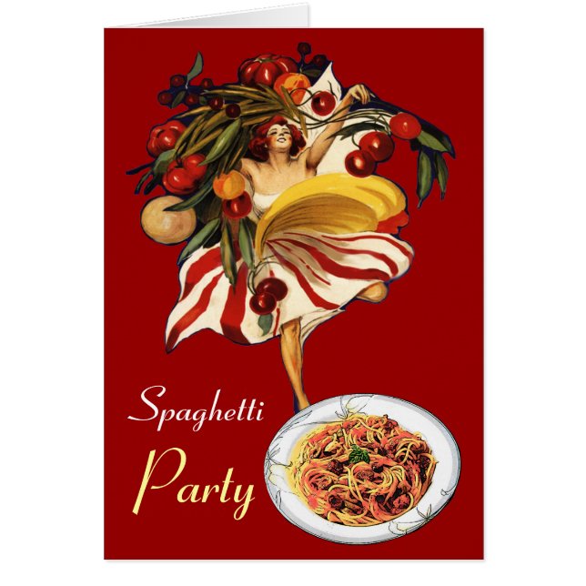 SPAGHETTI PARTY DANCE,ITALIAN KITCHEN AND TOMATOES CARDS (Front)