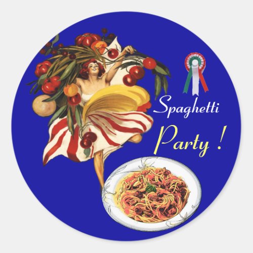 SPAGHETTI PARTY DANCEITALIAN KITCHEN AND TOMATOES CLASSIC ROUND STICKER