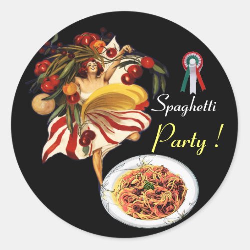 SPAGHETTI PARTY DANCEITALIAN KITCHEN AND TOMATOES CLASSIC ROUND STICKER