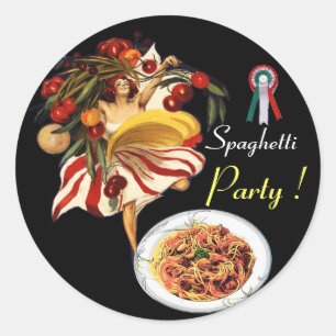 SPAGHETTI PARTY DANCE,ITALIAN KITCHEN AND TOMATOES CLASSIC ROUND STICKER