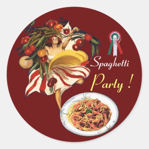 SPAGHETTI PARTY DANCEITALIAN KITCHEN AND TOMATOES CLASSIC ROUND STICKER