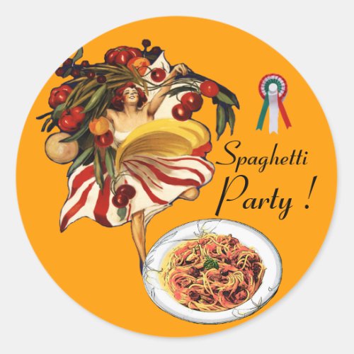 SPAGHETTI PARTY DANCEITALIAN KITCHEN AND TOMATOES CLASSIC ROUND STICKER