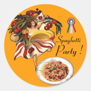 SPAGHETTI PARTY DANCE,ITALIAN KITCHEN AND TOMATOES CLASSIC ROUND STICKER
