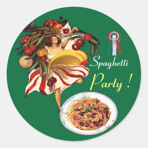 SPAGHETTI PARTY DANCEITALIAN KITCHEN AND TOMATOES CLASSIC ROUND STICKER