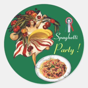 SPAGHETTI PARTY DANCE,ITALIAN KITCHEN AND TOMATOES CLASSIC ROUND STICKER
