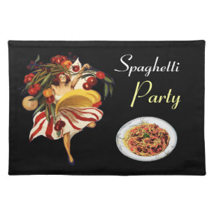 SPAGHETTI PARTY DANCE,ITALIAN KITCHEN AND TOMATOES CLOTH PLACEMAT