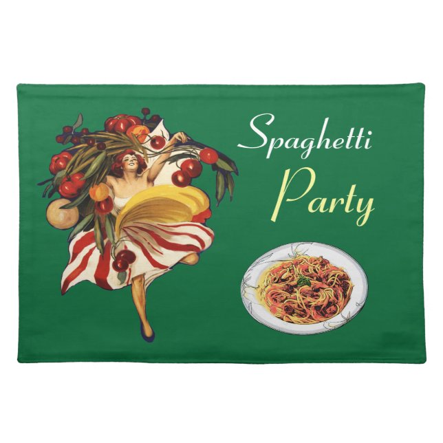 SPAGHETTI PARTY DANCE,ITALIAN KITCHEN AND TOMATOES CLOTH PLACEMAT (Front)