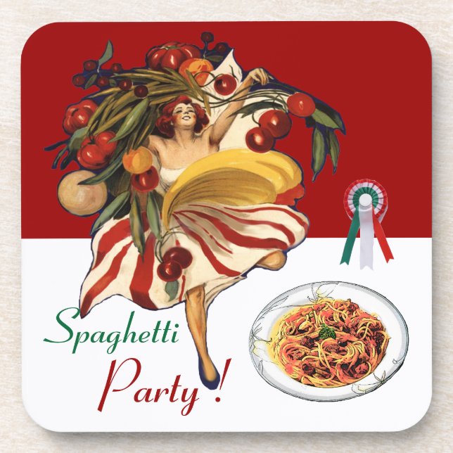 SPAGHETTI PARTY DANCE,ITALIAN KITCHEN AND TOMATOES COASTER (Front)