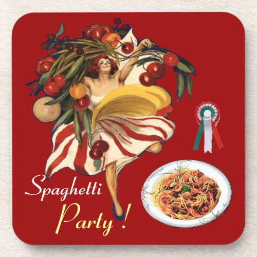 SPAGHETTI PARTY DANCEITALIAN KITCHEN AND TOMATOES COASTER