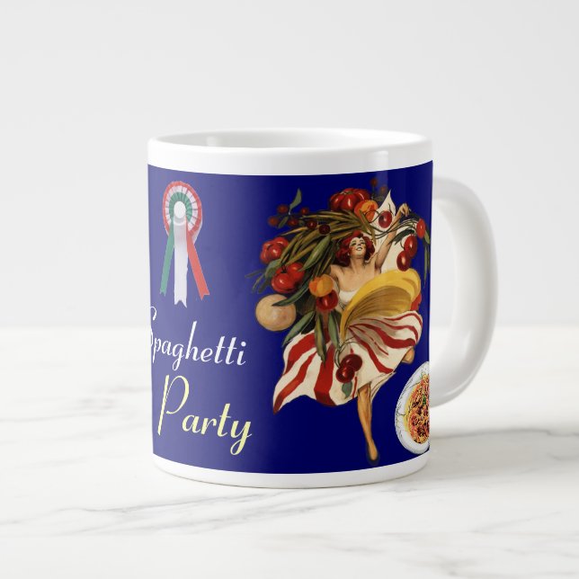 SPAGHETTI PARTY DANCE,ITALIAN KITCHEN AND TOMATOES GIANT COFFEE MUG (Front Right)