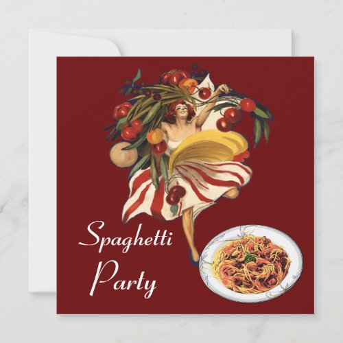 SPAGHETTI PARTY DANCEITALIAN KITCHEN AND TOMATOES INVITATION