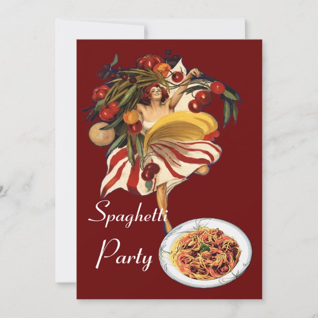 SPAGHETTI PARTY DANCE,ITALIAN KITCHEN AND TOMATOES INVITATION (Front)