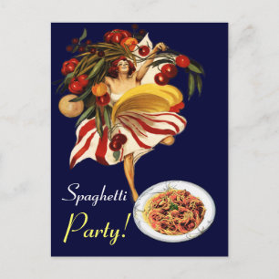 SPAGHETTI PARTY DANCE,ITALIAN KITCHEN AND TOMATOES INVITATION POSTCARD