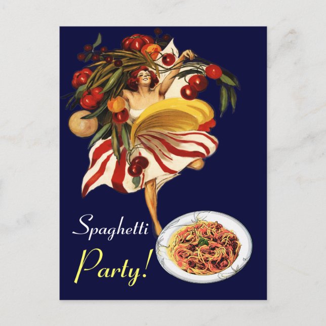 SPAGHETTI PARTY DANCE,ITALIAN KITCHEN AND TOMATOES INVITATION POSTCARD (Front)