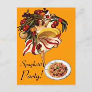 SPAGHETTI PARTY DANCE,ITALIAN KITCHEN AND TOMATOES INVITATION POSTCARD