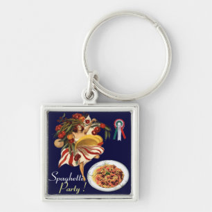 SPAGHETTI PARTY DANCE,ITALIAN KITCHEN AND TOMATOES KEYCHAIN