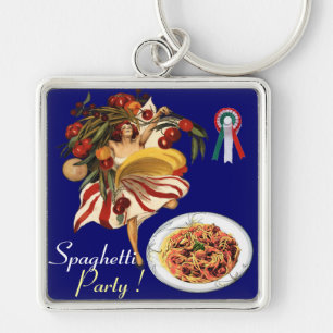 SPAGHETTI PARTY DANCE,ITALIAN KITCHEN AND TOMATOES KEYCHAIN