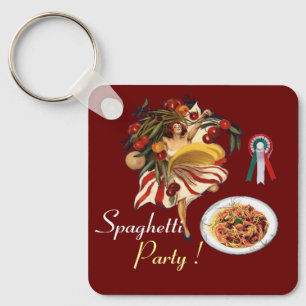 SPAGHETTI PARTY DANCE,ITALIAN KITCHEN AND TOMATOES KEYCHAIN