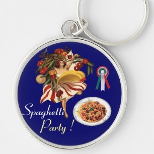 SPAGHETTI PARTY DANCE,ITALIAN KITCHEN AND TOMATOES KEYCHAIN