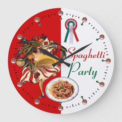 SPAGHETTI PARTY DANCEITALIAN KITCHEN AND TOMATOES LARGE CLOCK