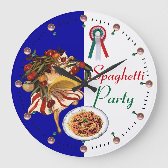 SPAGHETTI PARTY DANCE,ITALIAN KITCHEN AND TOMATOES LARGE CLOCK (Front)