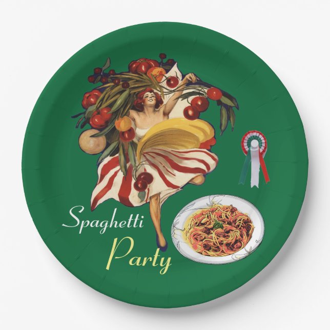 SPAGHETTI PARTY DANCE,ITALIAN KITCHEN AND TOMATOES PAPER PLATES (Front)
