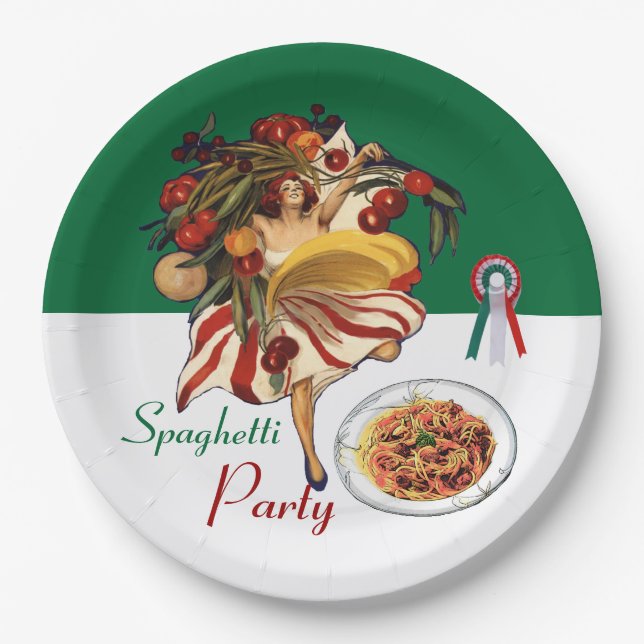 SPAGHETTI PARTY DANCE,ITALIAN KITCHEN AND TOMATOES PAPER PLATES (Front)