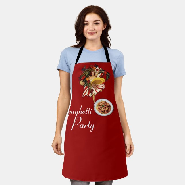SPAGHETTI PARTY DANCE,ITALIAN KITCHEN,TOMATOES Red Apron (Worn)