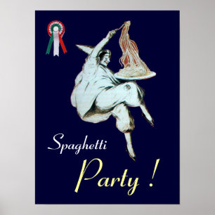 SPAGHETTI PARTY,ITALIAN KITCHEN blue red white Poster