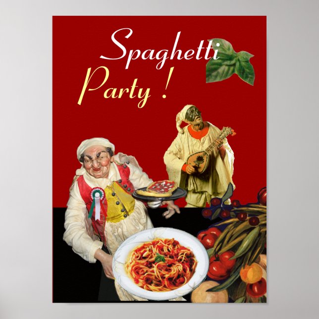 SPAGHETTI PARTY,Italian Kitchen,Chef,Pulcinella Poster (Front)
