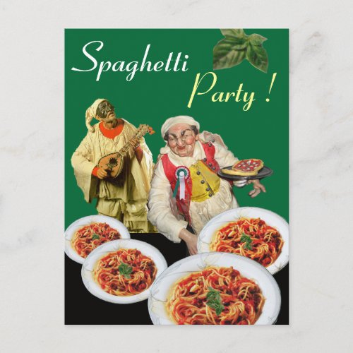 SPAGHETTI PARTYItalian Kitchen Chef Recipe Green Postcard