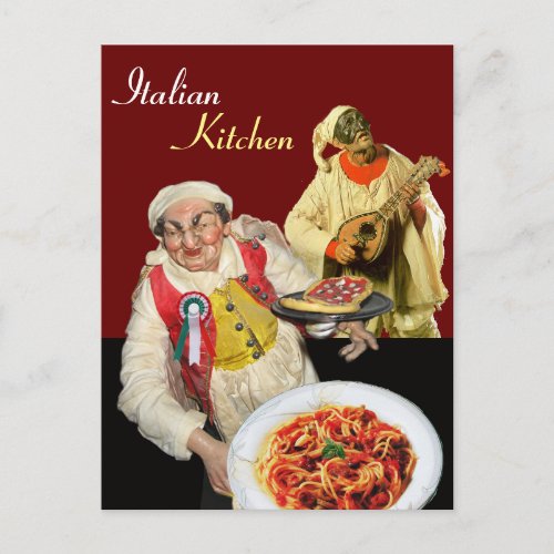 SPAGHETTI PARTYItalian Kitchen Chef Recipe Red Postcard