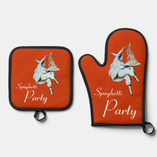 SPAGHETTI PARTYITALIAN KITCHEN Dinner Invitation Oven Mitt  Pot Holder Set